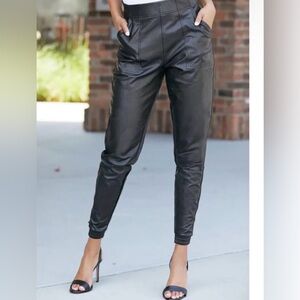 Spanx black joggers faux leather joggers size small